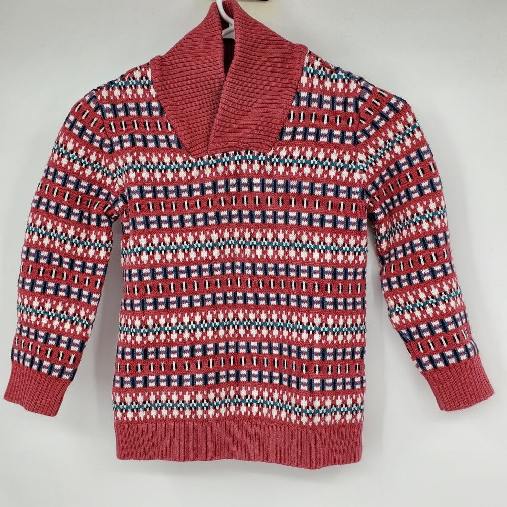 Tea Girls Shawl‎ Collar Rosey Mauve Blue Pattern Tunic Sweater Shirt Large 8-10